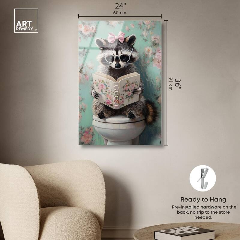 Petite Floral Toilet Raccoon Acrylic by Art Remedy, Ready to Hang