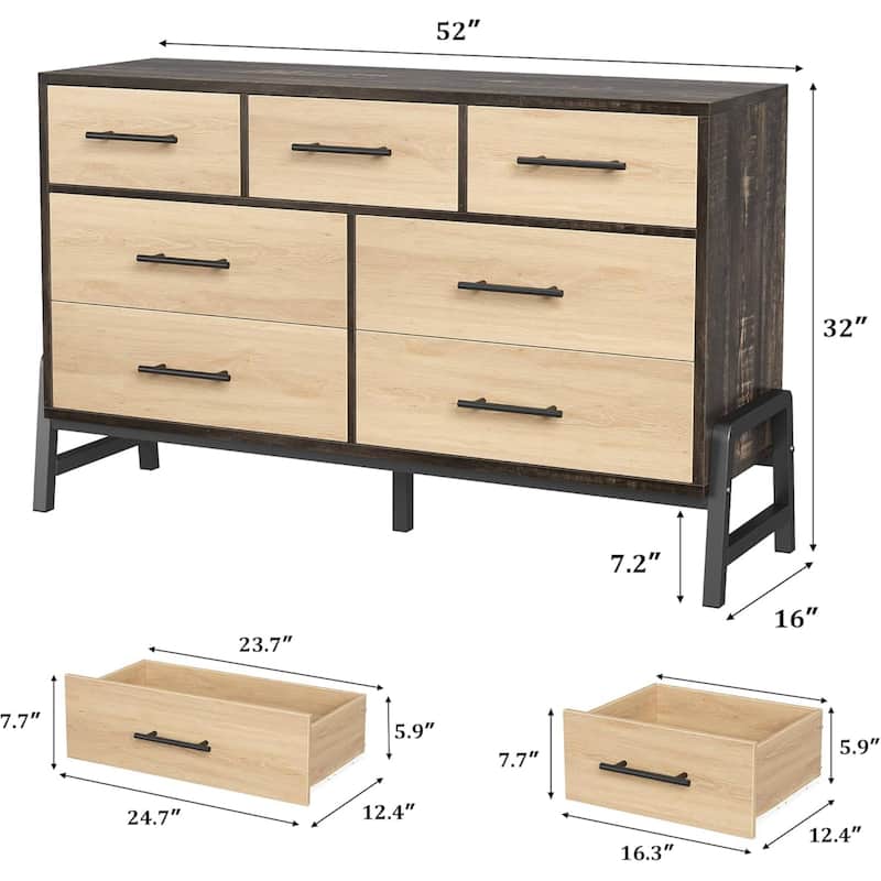 Freestanding 7 Drawers Wide Dresser for Bedroom