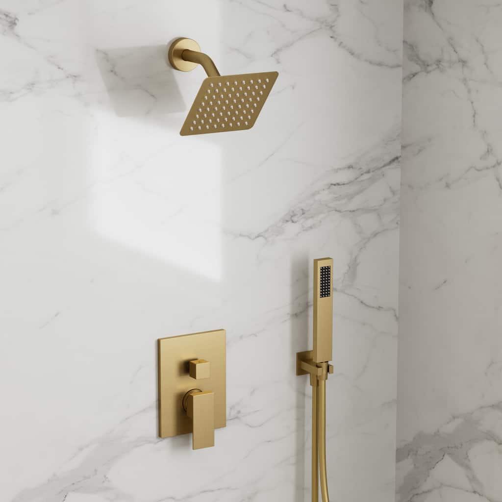 Wall Mounted 6 in Rain Shower Head Bathroom Shower Faucet Set, 2-Setting Square Shower System With Rough-In Valve, & Handheld