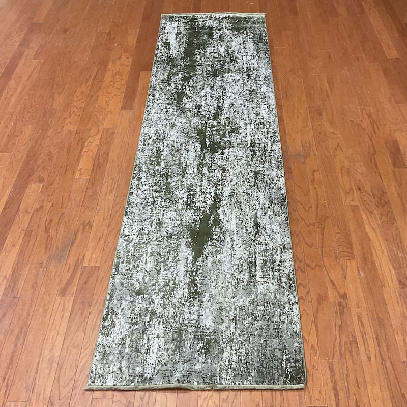 HERAT ORIENTAL Turkish Modern Erased Design Wool & Silk Runner - 2'7" x 9'10"