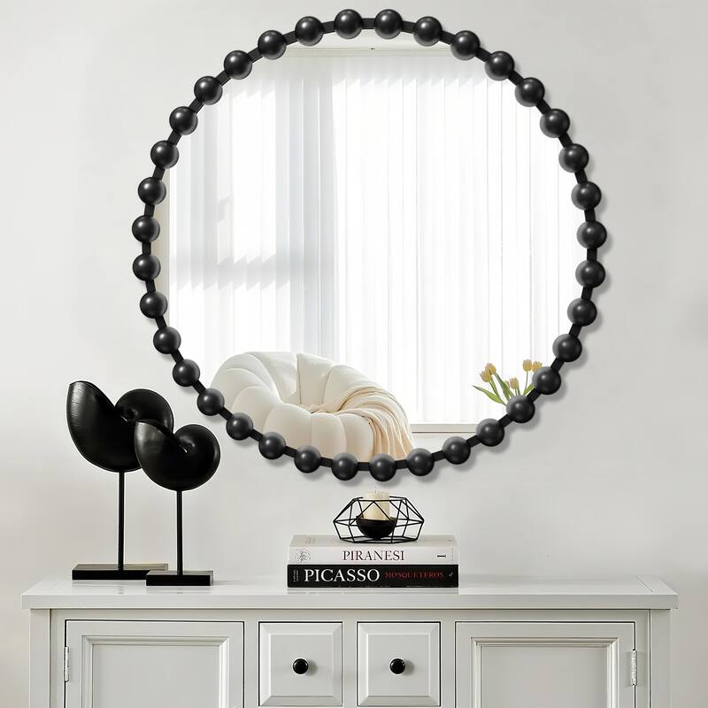 Iron Bead Wall Mirror to Enhance the Overall Otyle - 27X27 - Black