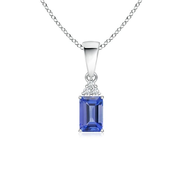 Angara Prong Set Emerald Cut Tanzanite Pendant with Diamond