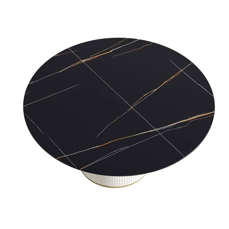 59'' Modern Round Dining Table for 8, Black Sintered Stone Tabletop with Lazy Susan