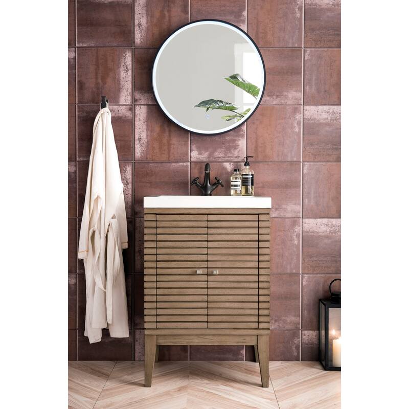 James Martin Vanities Linden 24" Single Vanity Cabinet, with White Glossy Composite Countertop