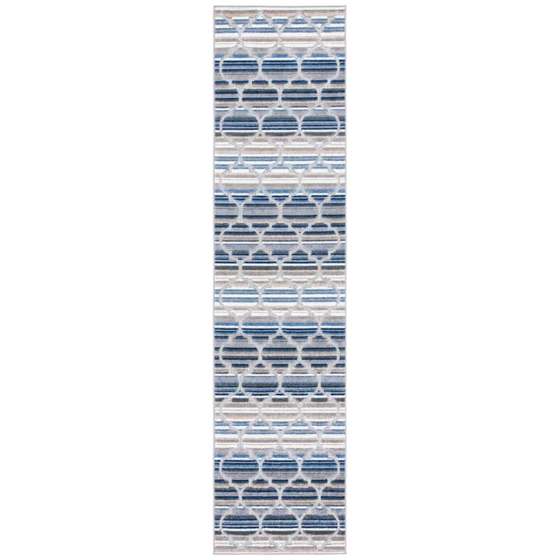 SAFAVIEH Cabana Kaleen Indoor/ Outdoor Waterproof Patio Trellis Rug - 2'2" x 9' Runner - Blue/Grey