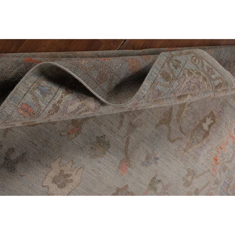Light Blue Turkish Oushak Vegetable Dye Area Rug Handmade Wool Carpet - 8'2"x 9'10"