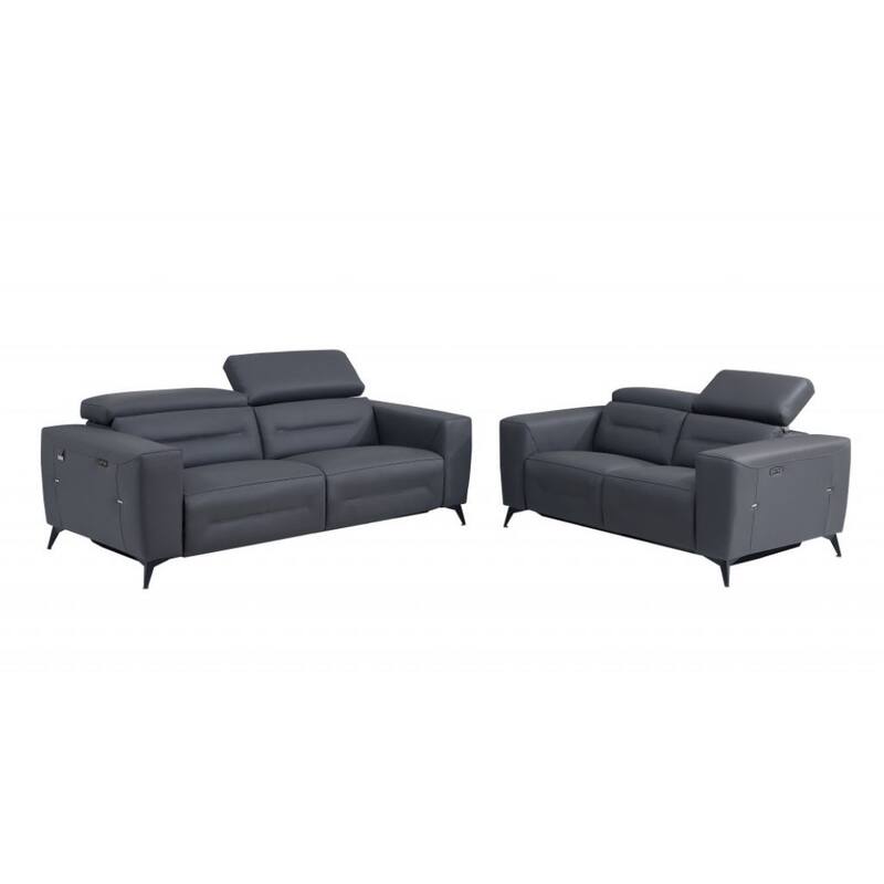 HomeRoots Two Piece Indoor Dark Gray Italian Leather Five Person Seating Set