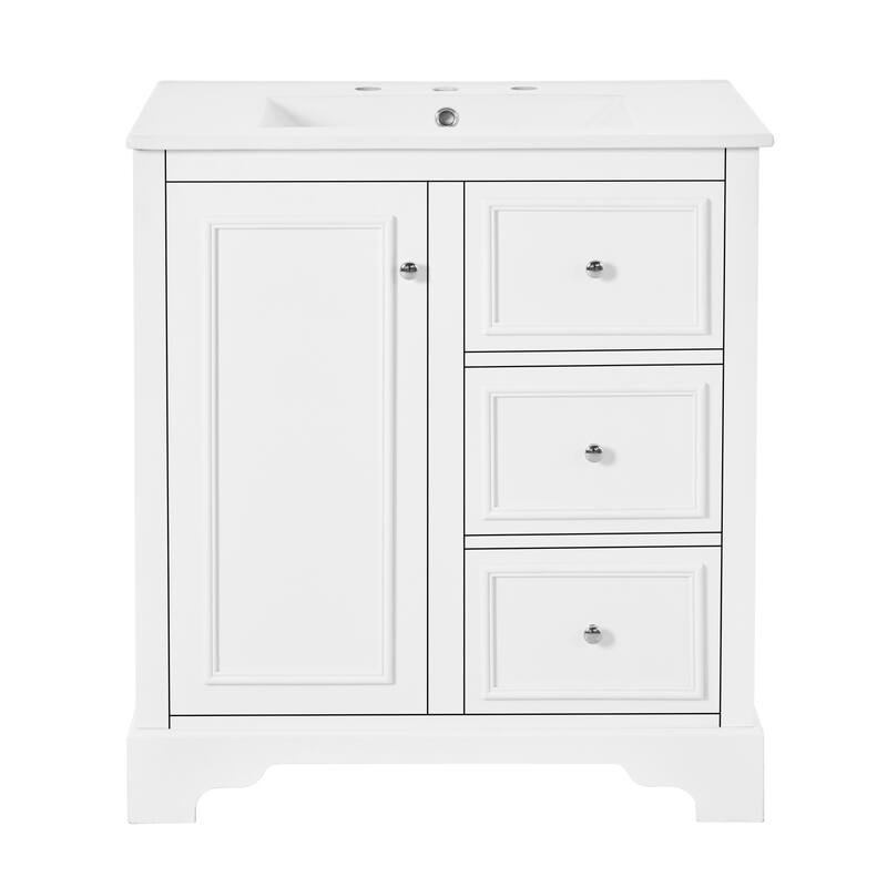 30-Inch Modern Bathroom Vanity Cabinet with Ceramic Basin, Floor Cabinet with Drawer Dividers and Adjustable Shelf