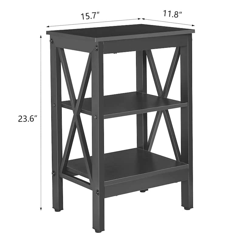 VECELO Modern End Tables with 3-Tier Open Storage Shelves X-Shaped Side Sofa Side Tables and Nightstands