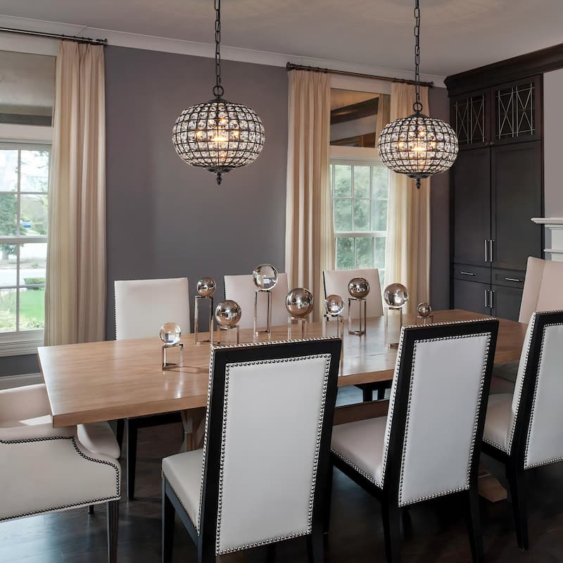 Retro French 4/5-Light Antique Brass Globe Crystal Chandelier for Living/Dining Room