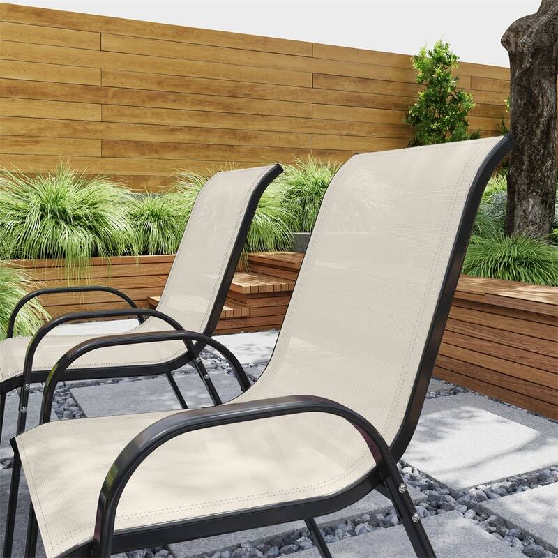 Black Steel Outdoor Dining Chairs Set of 4 with Mesh and Stackable Design - 21.3" W x 28" D x 36.6" H