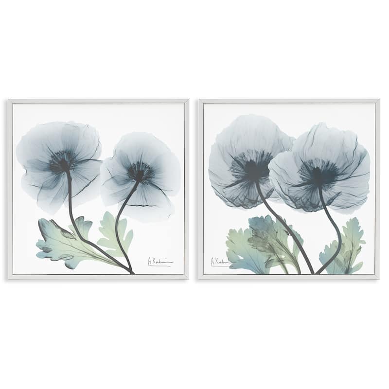 Stupell Luminous Sapphire Florals Framed Giclee Art Design By Albert Koetsier (Set of 2) - 12 x 12 - White