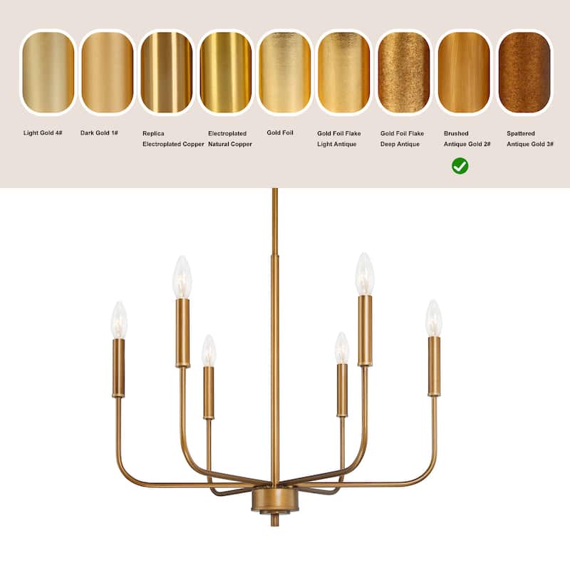 Rustic Antique Gold Chandelier Linear Pendant Lighting 6-light Metal Candle Chandelier for Dining Room