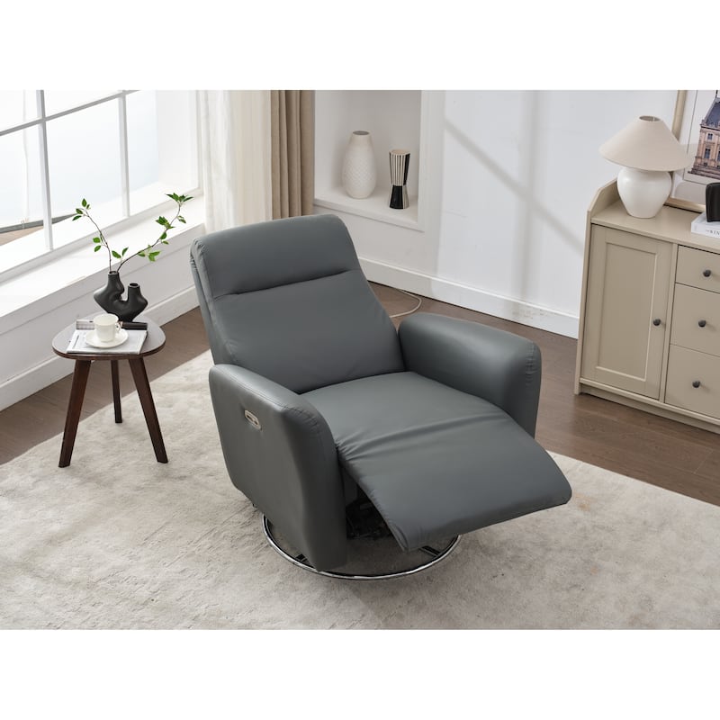 Electric Rocking Recliner, 270° Swivel Power Glider Chair with Button Control for Nursery, Bedroom or Living Room - DARK GREY