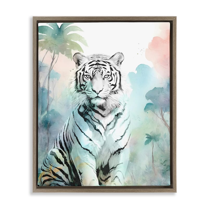 Stupell White Tiger in Jungle Framed Floater Canvas Wall Art Design By Kim Allen - 25 x 31 - Brown