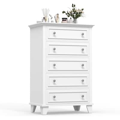 Tall Dresser for Bedroom with 5 Drawers, Chest of Drawers with Ample Storage for Closet, Living Room or Hallway