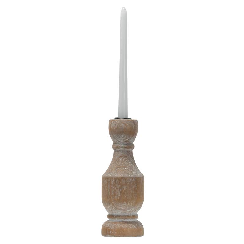 Foreside Home & Garden Natural Whitewashed Large Taper Candle Holder - 3.5 x 3.5 x 9.25