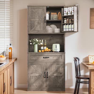 Pocassy Kitchen Pantry Storage Cabinet with 6 Hanging Shelves For Kitchen