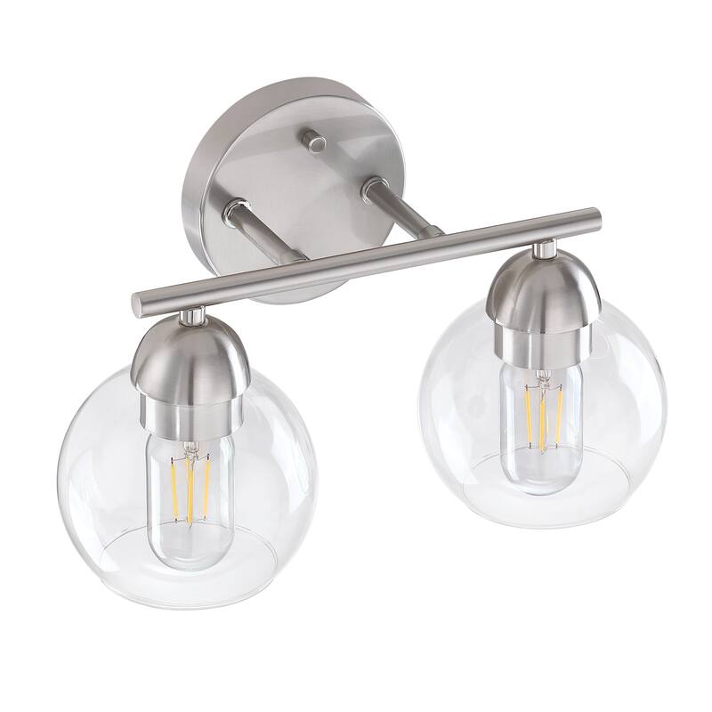2-Light Dimmable Metal Bathroom Vanity Light Fixture With Glass Shade
