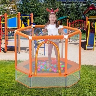 55"Toddlers Trampoline with Safety Enclosure Net and Balls, Indoor Outdoor Mini Trampoline for Kids