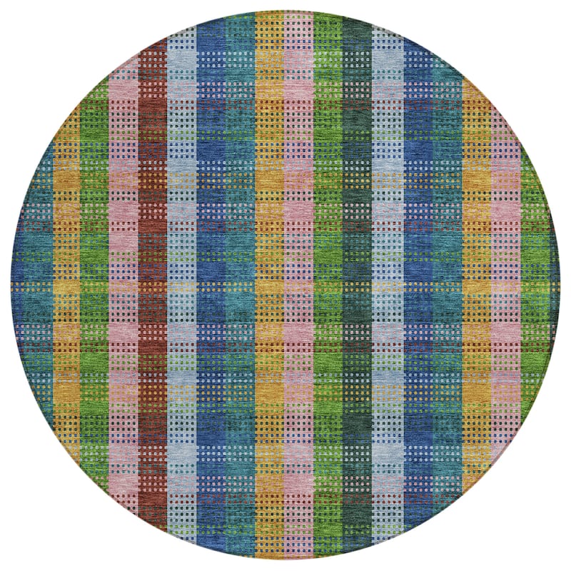 Machine Washable Indoor/ Outdoor Modern Plaid Chantille Rug