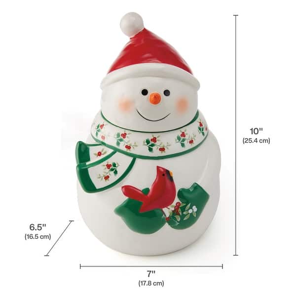 Pfaltzgraff Winterberry Snowman with Cardinal Cookie Jar,10 Inch