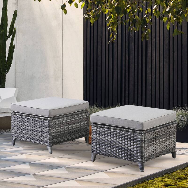 Gymojoy 2 Piece Outdoor Ottoman Wicker Patio Ottomans