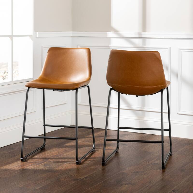 Industrial Faux Leather Counter Stools for Living Room, Bedroom and Office, Set of 2