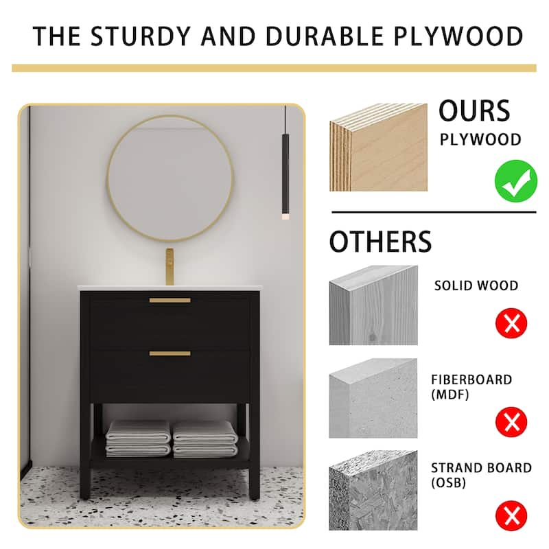 Malwee 30" FreeStanding Bathroom Vanity, Floor Stand Bathroom Vanity with Ceramic Sink,2 Soft Close Drawers