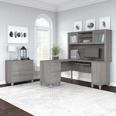 Somerset 60W L Shaped Desk with Hutch and Lateral File Cabinet
