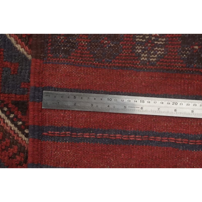 Hand Knotted Oriental 100% Wool Carpet Traditional Tribal Red Balouch Runner Rug - 8' 1'' X 2' 0''