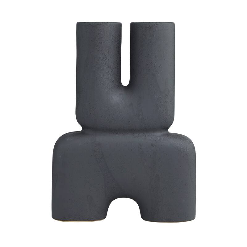 Black Ceramic U-Shaped Abstract Decorative Vase - 11"W, 15"H