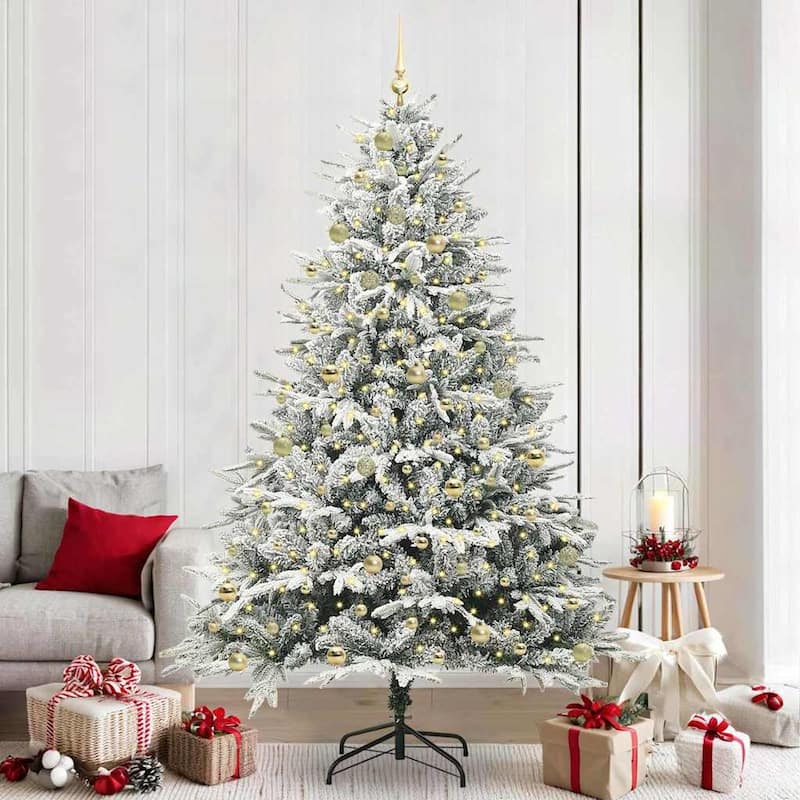 vidaXL ArtificialChristmasTree Green 50.5 x 50.5 x 180 cm PVC - 70.9 - Green with LEDs and rose gold balls