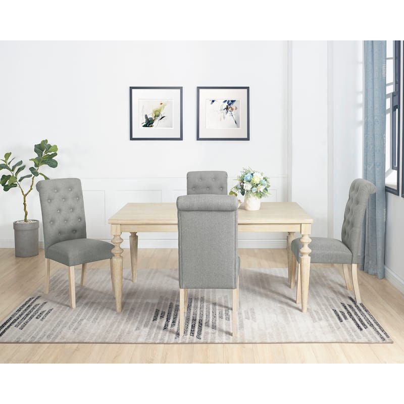 Classic 5 Piecs Kitchen Furniture Set with Rubber Wood Legs and 4 Tufted Chairs - brown