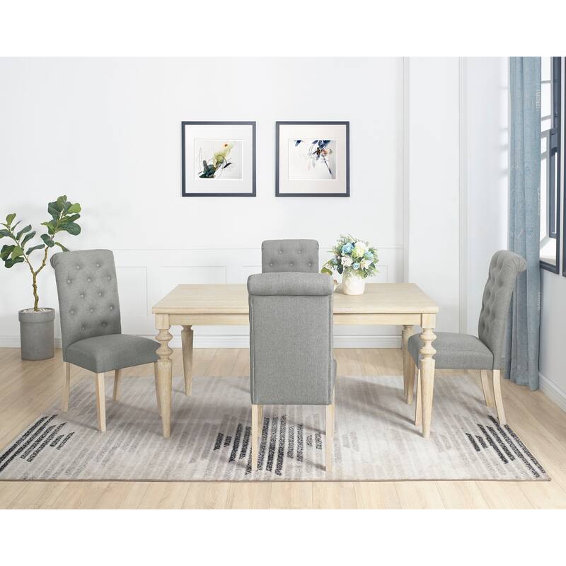 Roundhill Amonia 5-piece Dining Set, Turned-Leg Dining Table with 4 Tufted Chairs - Gray