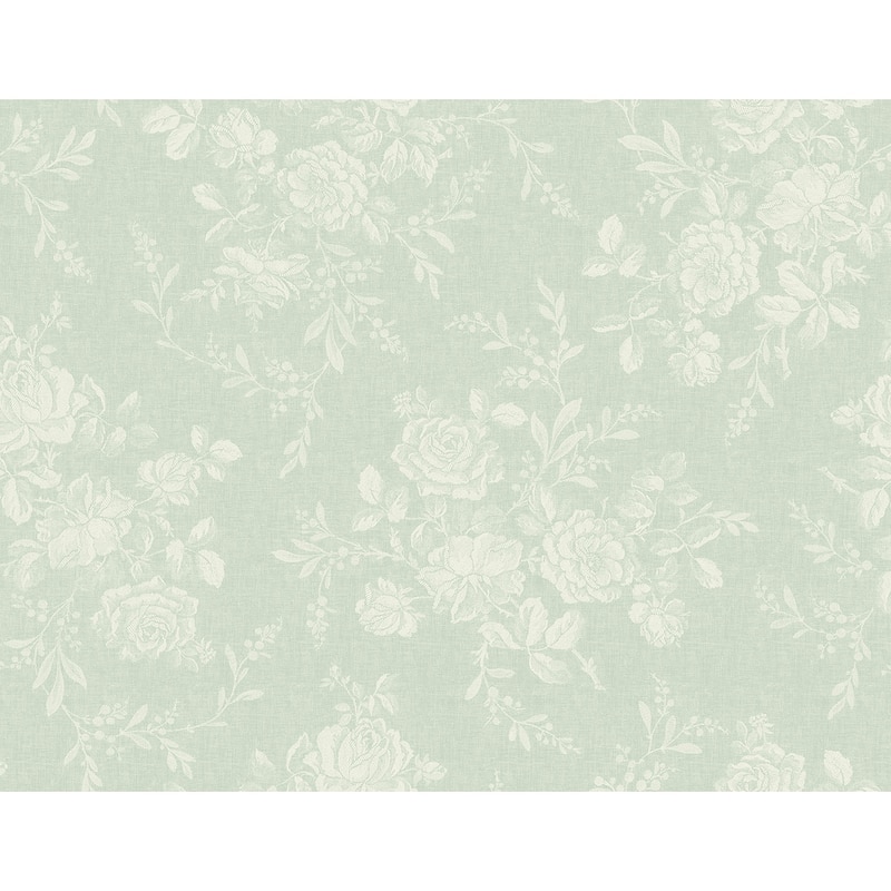 Seabrook Designs Jeannine Muted Rose Bouquet Unpasted Wallpaper - 27 in. W x 27 ft. L - Metallic Fern