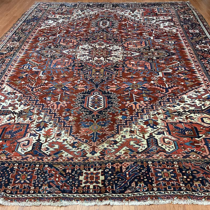 HERAT ORIENTAL Handmade 1920's Antique Heriz Wool Rug - 10'2" x 13'2"