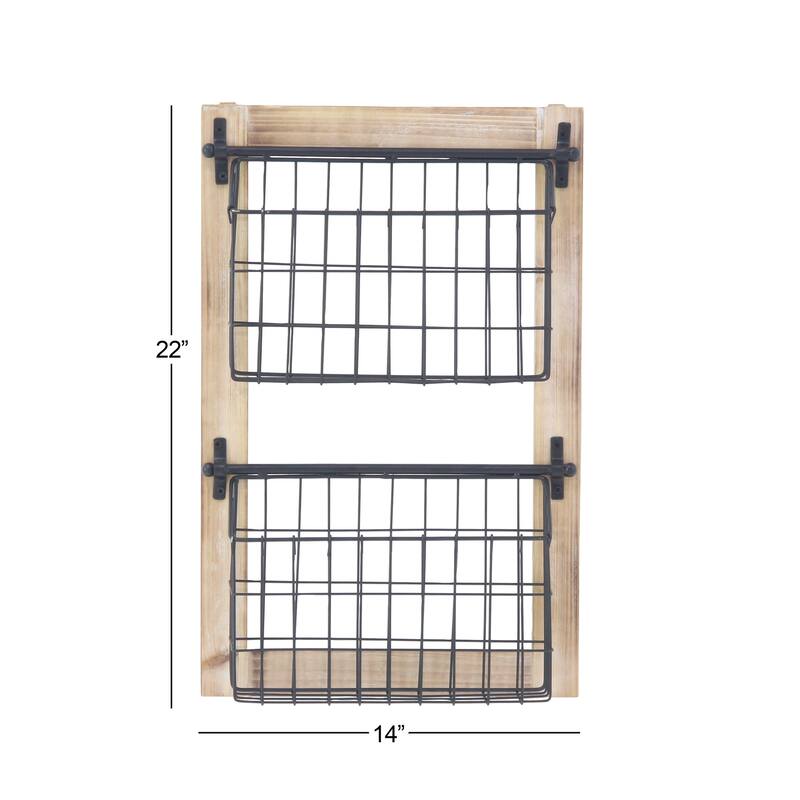 Metal 2 Slots Magazine Rack Holder with Suspended Baskets - Black - Roche River Decor