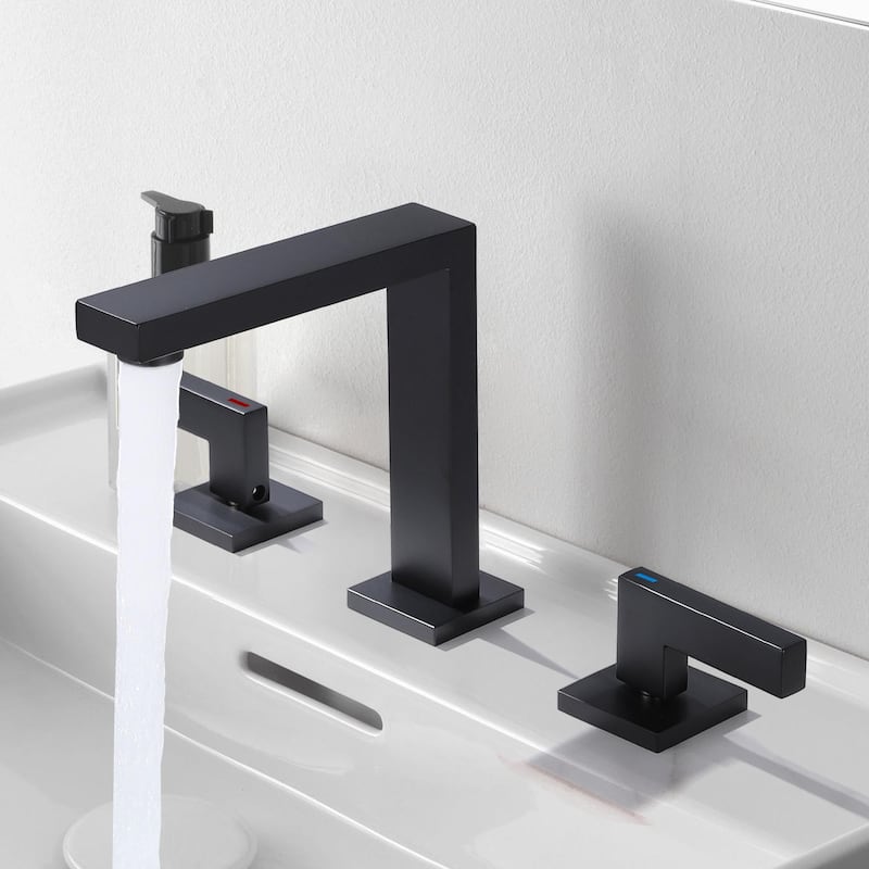 6.4"H Solid Brass Widespread 2-handle Bathroom Sink Faucet with Pop-Up Drain Assembly