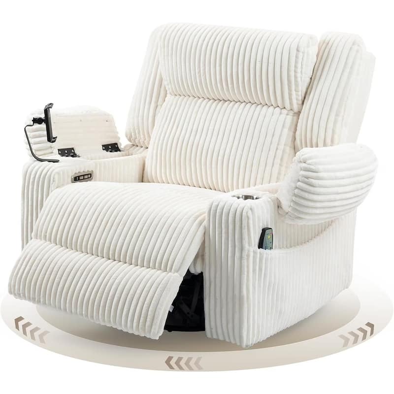 270° Swivel Velvet Recliner, Extra Wide Power Recliner Chair w/Heat Massage - USB & Type C Charging Port