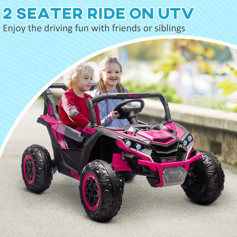 24V Kids 2-Seater Electric Car with Dual Motors, Ride-On Car Electric Vehicle with LED Lights & Music