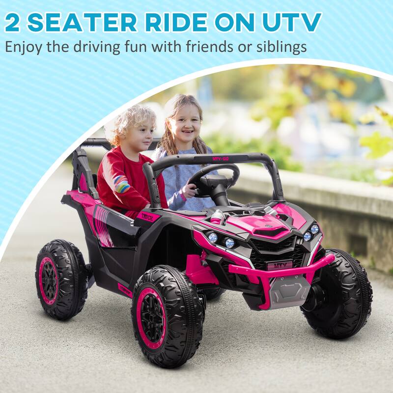 Kids 24V Electric UTV Ride-On with 4 Shock Absorbers, Horn, Music, and LED Light