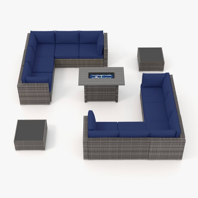 13 Piece Wicker Set Patio Sofa Furniture with Fire Pit And Table