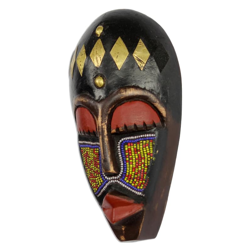 Novica Handmade Onyeisi Recycled Glass Beaded African Wood Mask