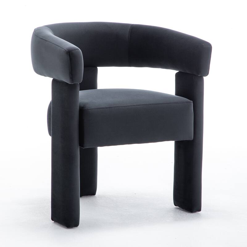 SEYNAR Modern Velvet Accent Chair, Upholstered Barrel Armchair with Curved Back and Thickened Padded Seat