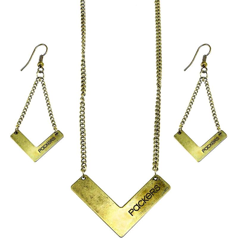 Green Bay Packers Chevron Jewelry Suite, Necklace and Earrings