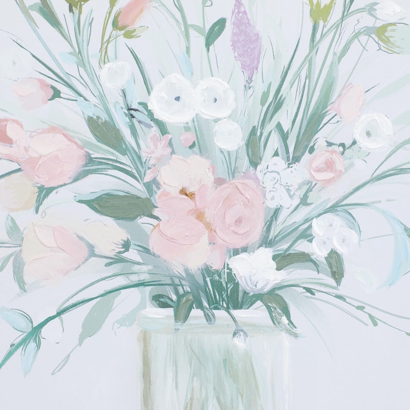 Canvas Floral Bouquet Living Room Framed Wall Art with Tan Frame - Multi Colored - Roche River Decor