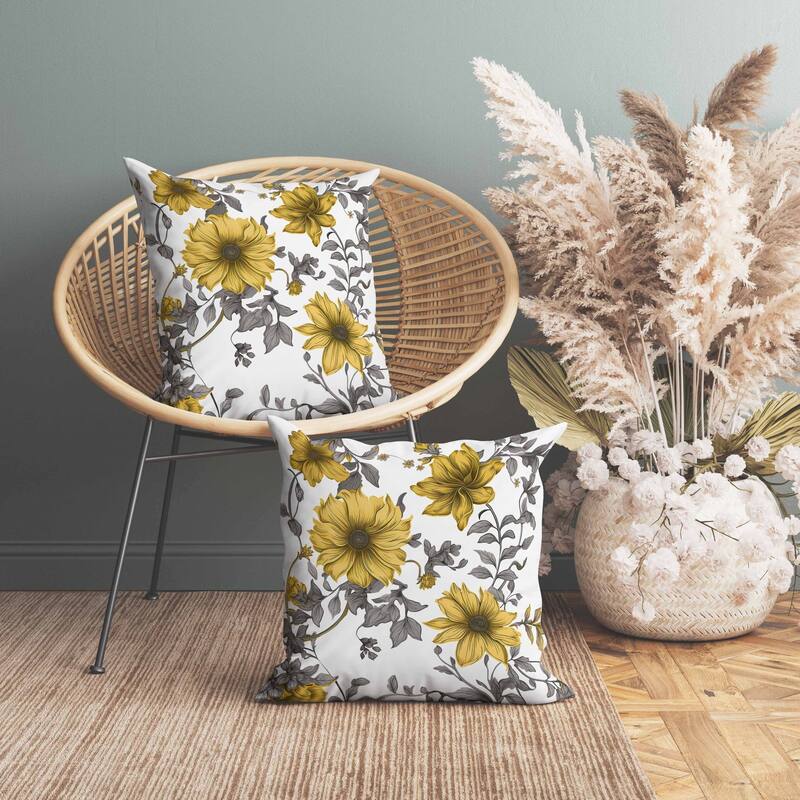 Harvest of Sunshine Indoor/Outdoor Reversible Throw Pillow Grey and Gold