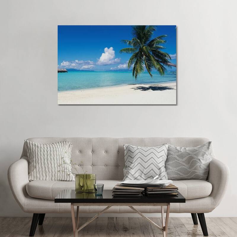 iCanvas "Palm Tree On The Beach, Moana Beach, Bora Bora, Tahiti, French Polynesia" by Panoramic Images Canvas Print - 32x48x1.5