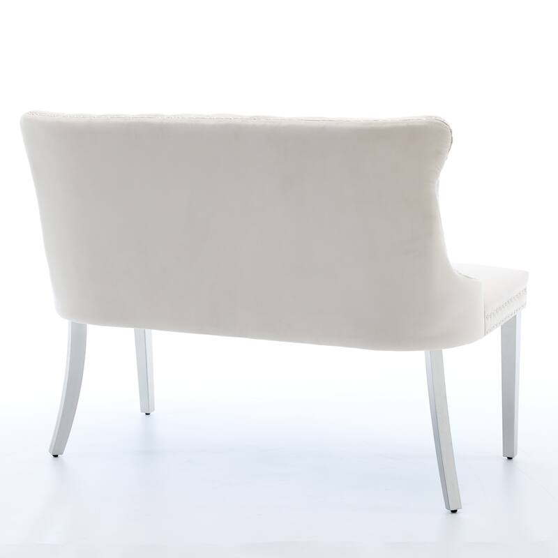 Velvet Double Dining Loveseat Bench, 2-Seat Tufted Bench w/Handmade Buttons, Wing Back, Stainless Steel Legs,Single Pack